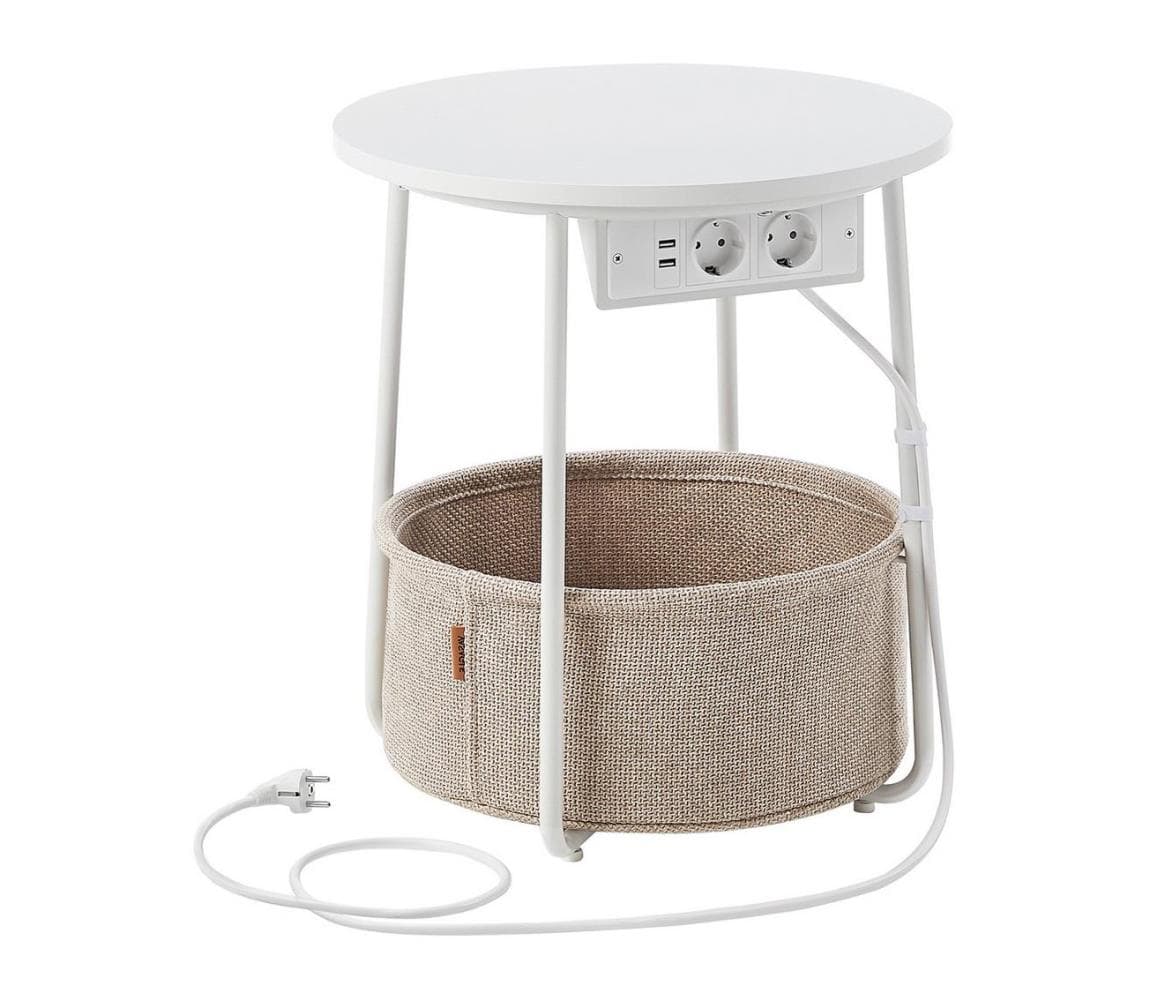 Odkladací stolík NOIRA so vstavanými zásuvkami a USB portami, béžová/biela LET228W02