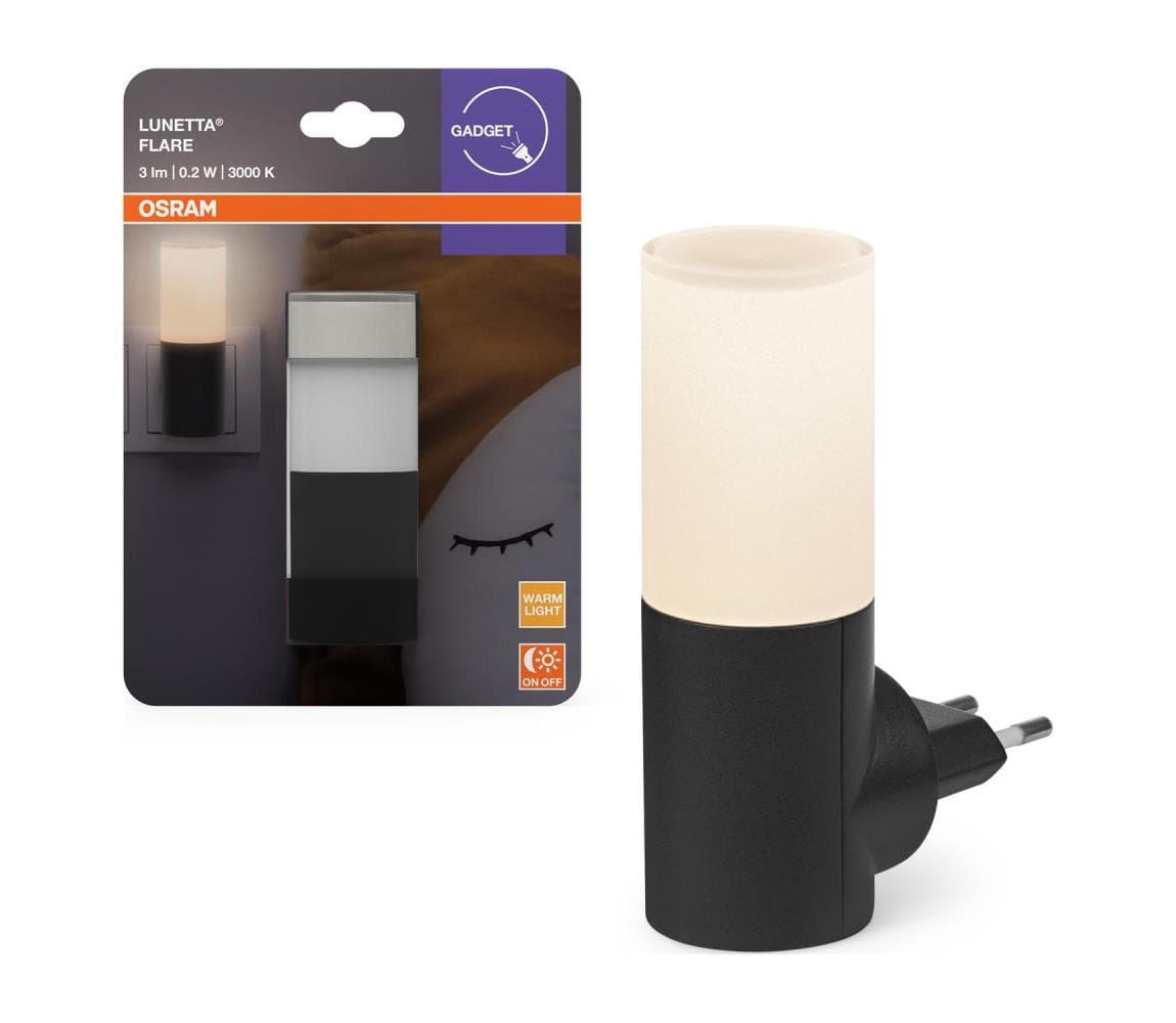 Osram - LED nočné svetlo LUNETTA LED/0,2W/230V s automatickým senzorom súmraku, čierne 4099854444418