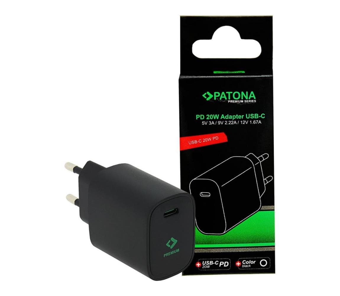 PATONA - Nabíjací adaptér USB-C Power delivery 20W/230V čierna PT2591