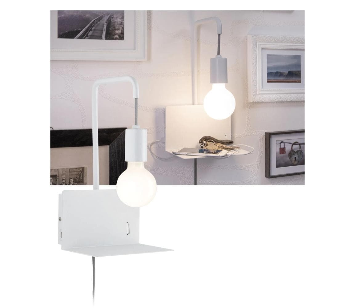 Paulmann 79812 - 1xE27/40W Nástenné svietidlo CALVANI s policou a USB, 230V, biele 79812