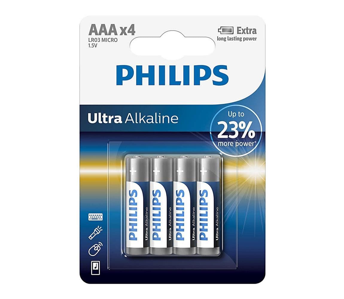 Philips LR03E4B/10 - 4 ks Alkalická batéria AAA ULTRA ALKALINE 1,5V 1250mAh Phil-LR03E4B/10