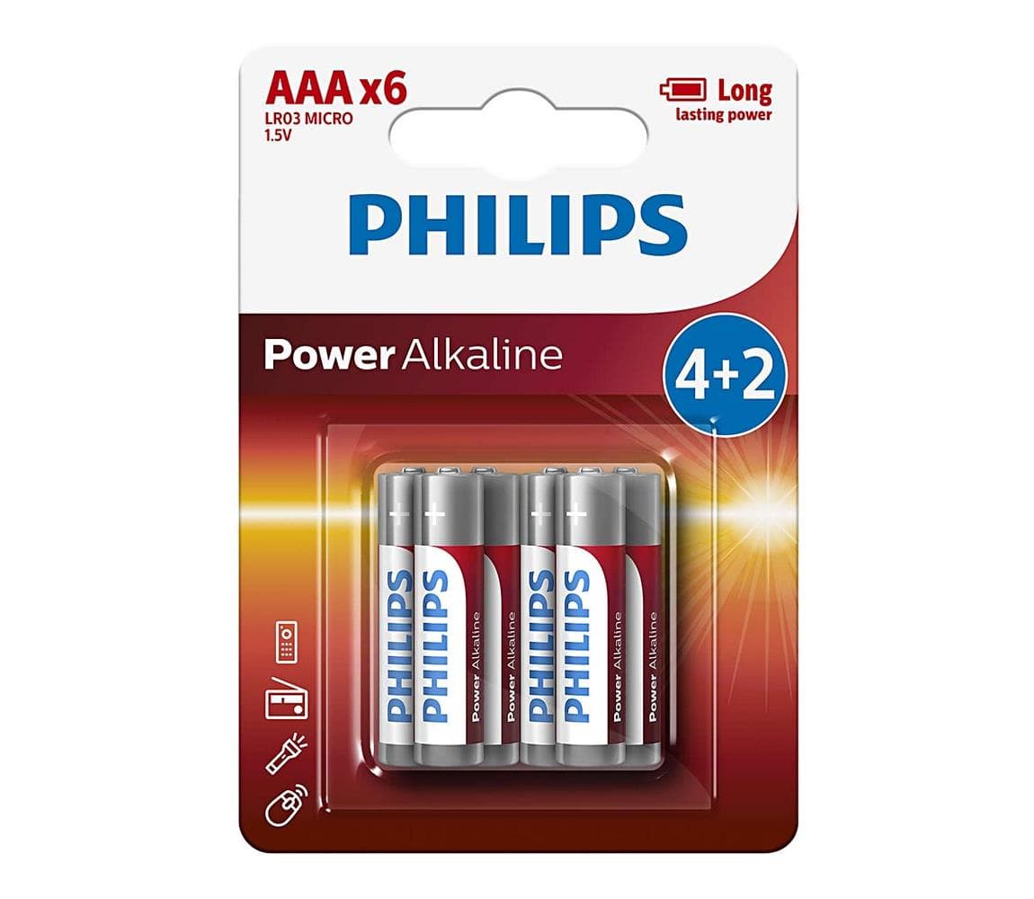 Philips LR03P6BP/10 - 6 ks Alkalická batéria AAA POWER ALKALINE 1,5V 1150mAh Phil-LR03P6BP/10