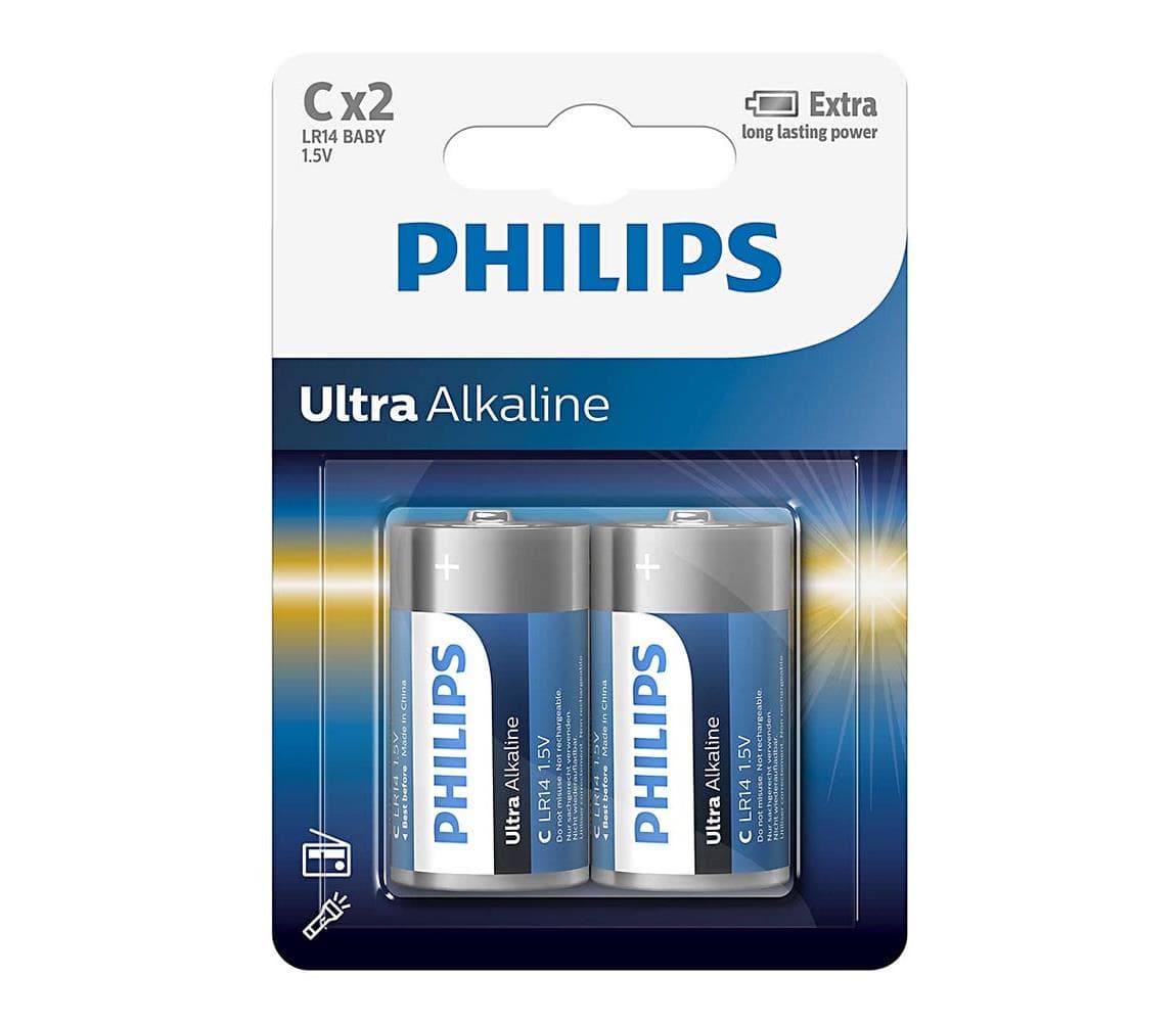 Philips LR14E2B/10 - 2 ks Alkalická batéria C ULTRA ALKALINE 1,5V 7500mAh Phil-LR14E2B/10