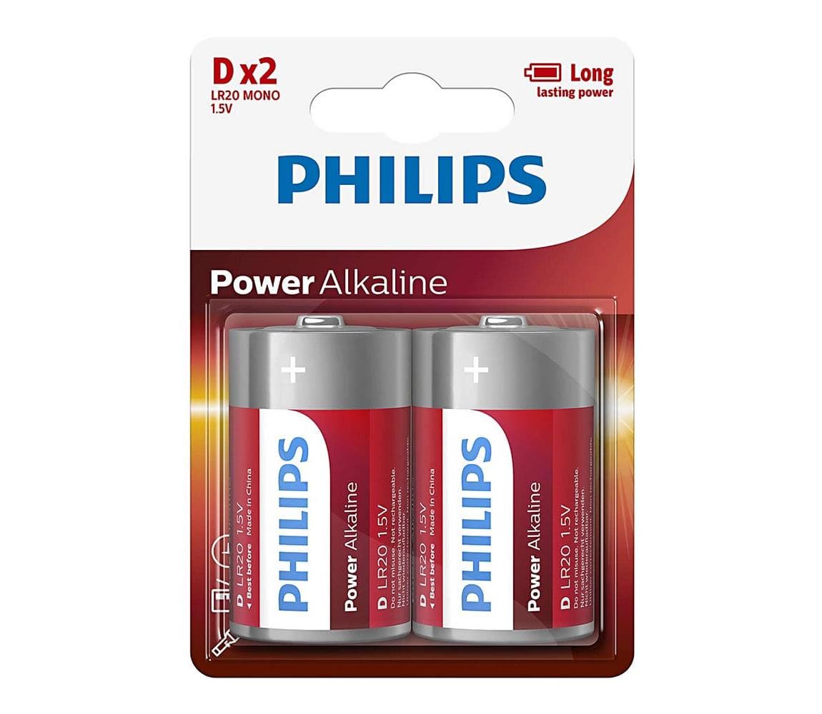 Philips LR20P2B/10 - 2 ks Alkalická batéria D POWER ALKALINE 1,5V 14500mAh Phil-LR20P2B/10