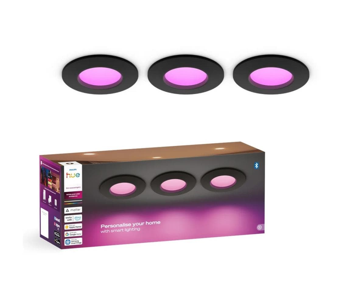 Philips - Sada 3× stmievateľných LED RGBW kúpeľňových podhľadových svietidiel Hue SLIM LED/8,3W/230V IP44 8721103109293