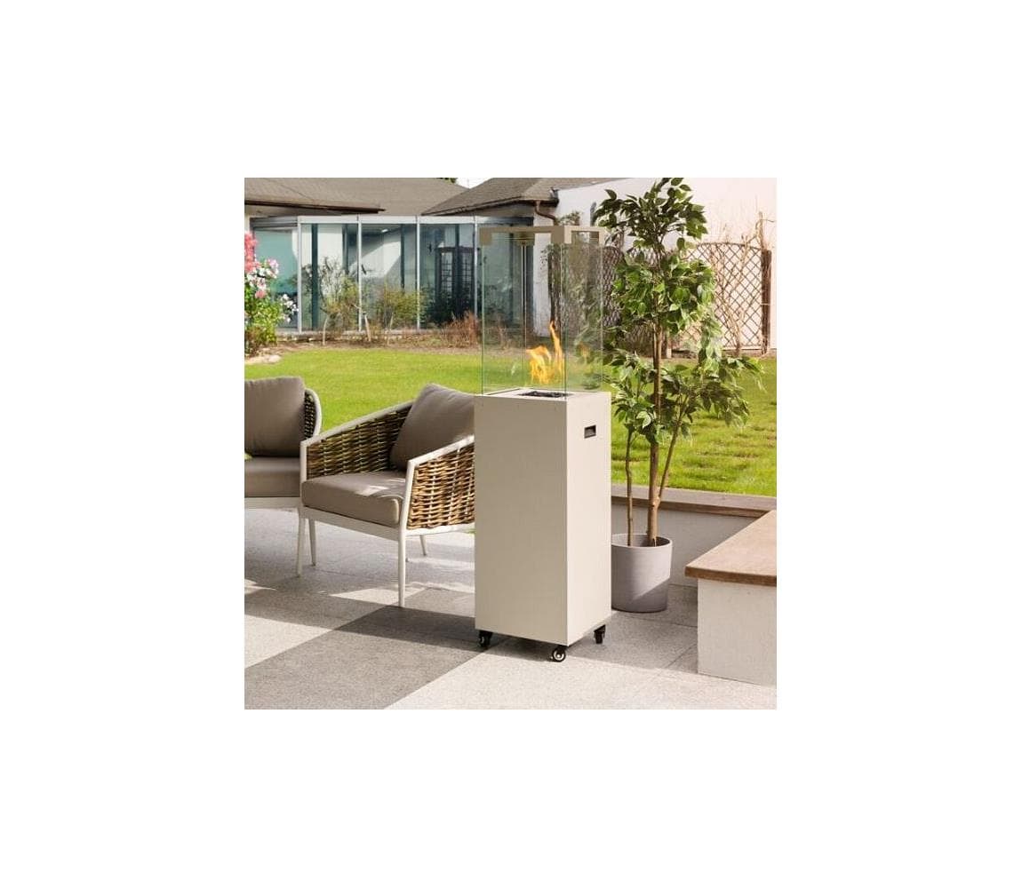 Planika Faro GAS - Vonkajší plynový krb 142x36 cm 8kW biela + ochranný kryt GO-FAW-00-K2
