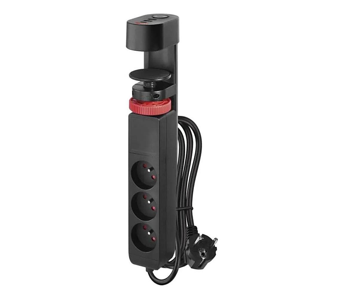 Predlžovací kábel s uchytením na stôl 3Z + 3xUSB 1,5m čierna P1311PD