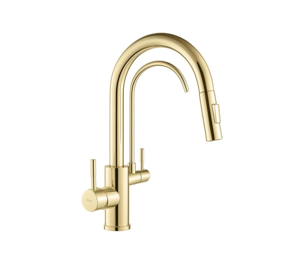 REA-B8989 - Drezová batéria s výsuvnou sprškou a filtráciou ECO FRESH 37,5 cm zlatá REA-B8989