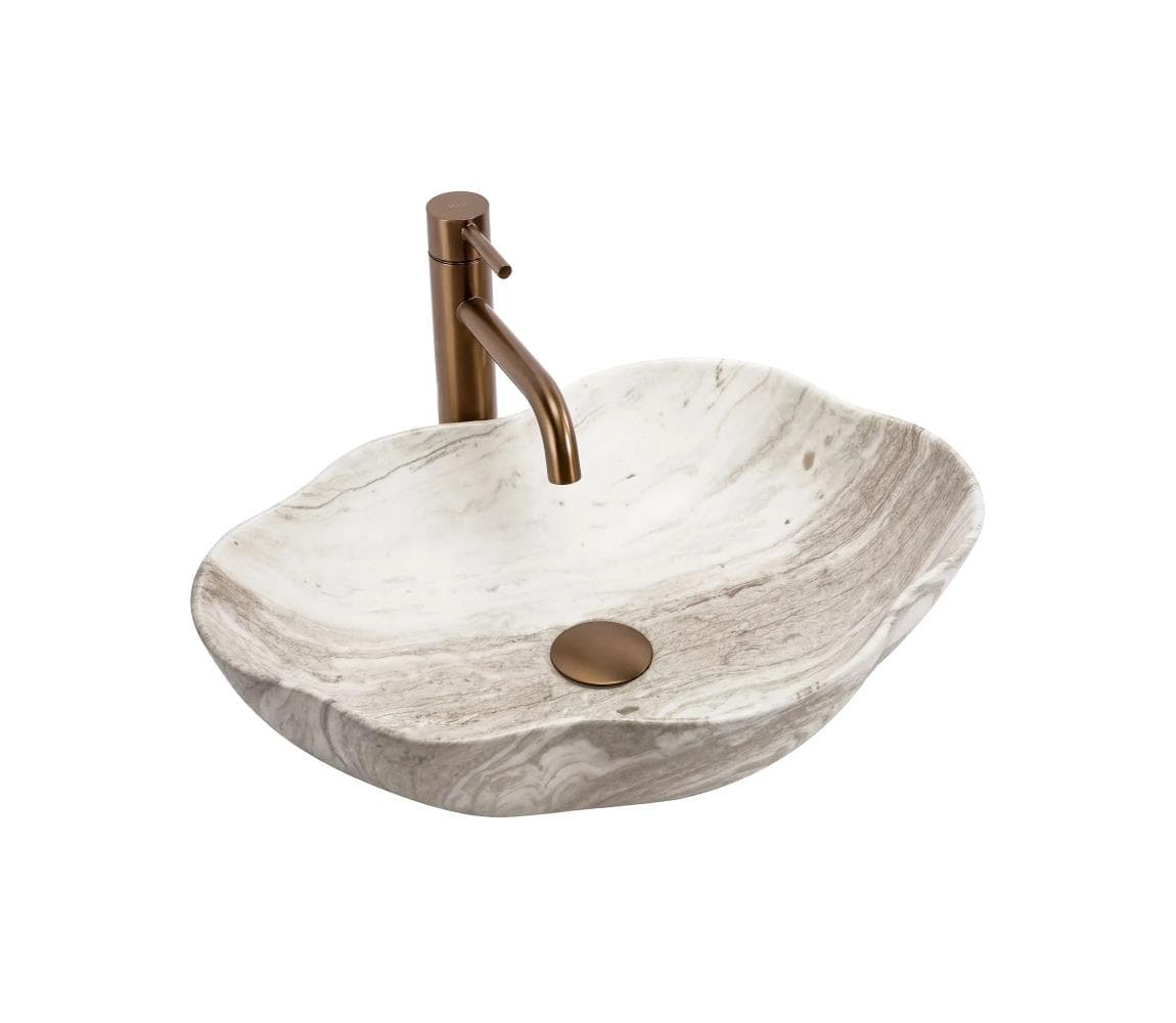 REA-U0618 - Umývadlo na dosku PEARL 38x50,5 cm keramika/béžová/imitácia kameňa REA-U0618