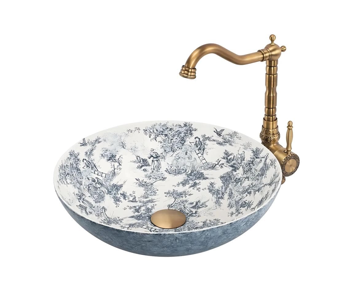 REA-U3608 - Umývadlo na dosku JULIANA 40 cm keramika/biela/modrá REA-U3608
