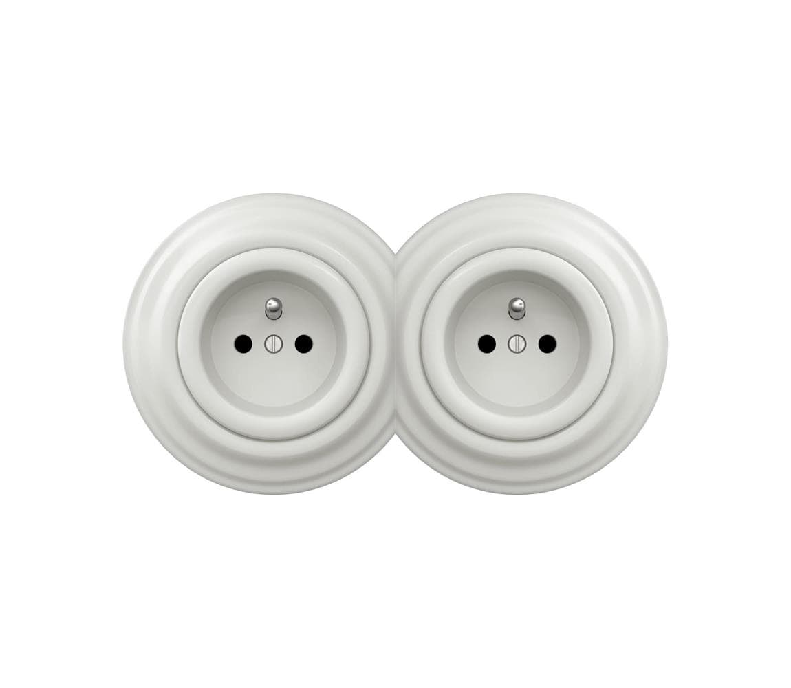 Reblig - Dvojitá retro domová zásuvka s rámikom 230 V, keramická, biela 2xRG0008+2xRG0006