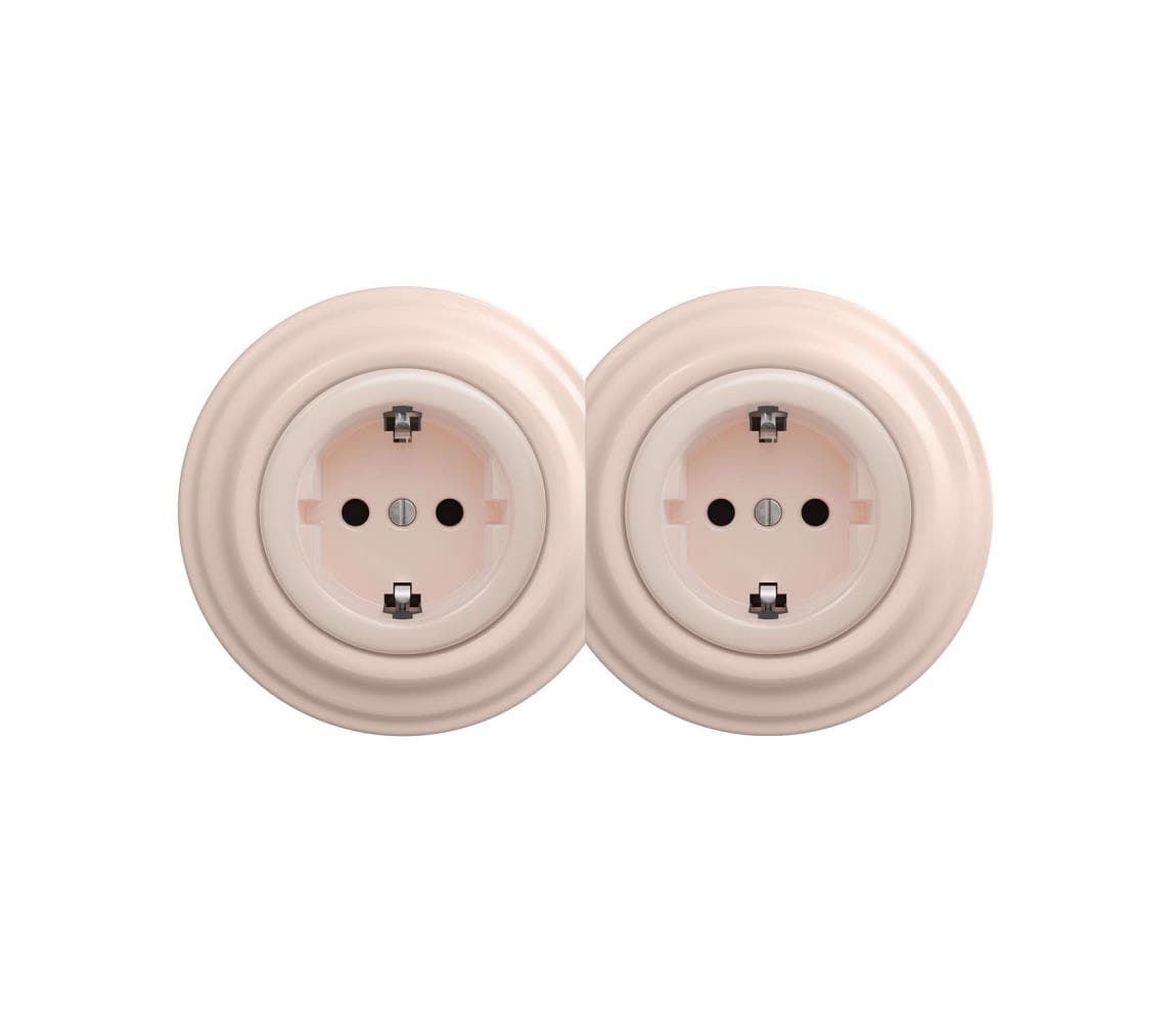 Reblig - Dvojitá retro domová zásuvka s rámikom SCHUKO 230 V staroružová 2xRG0120+2xRG0143