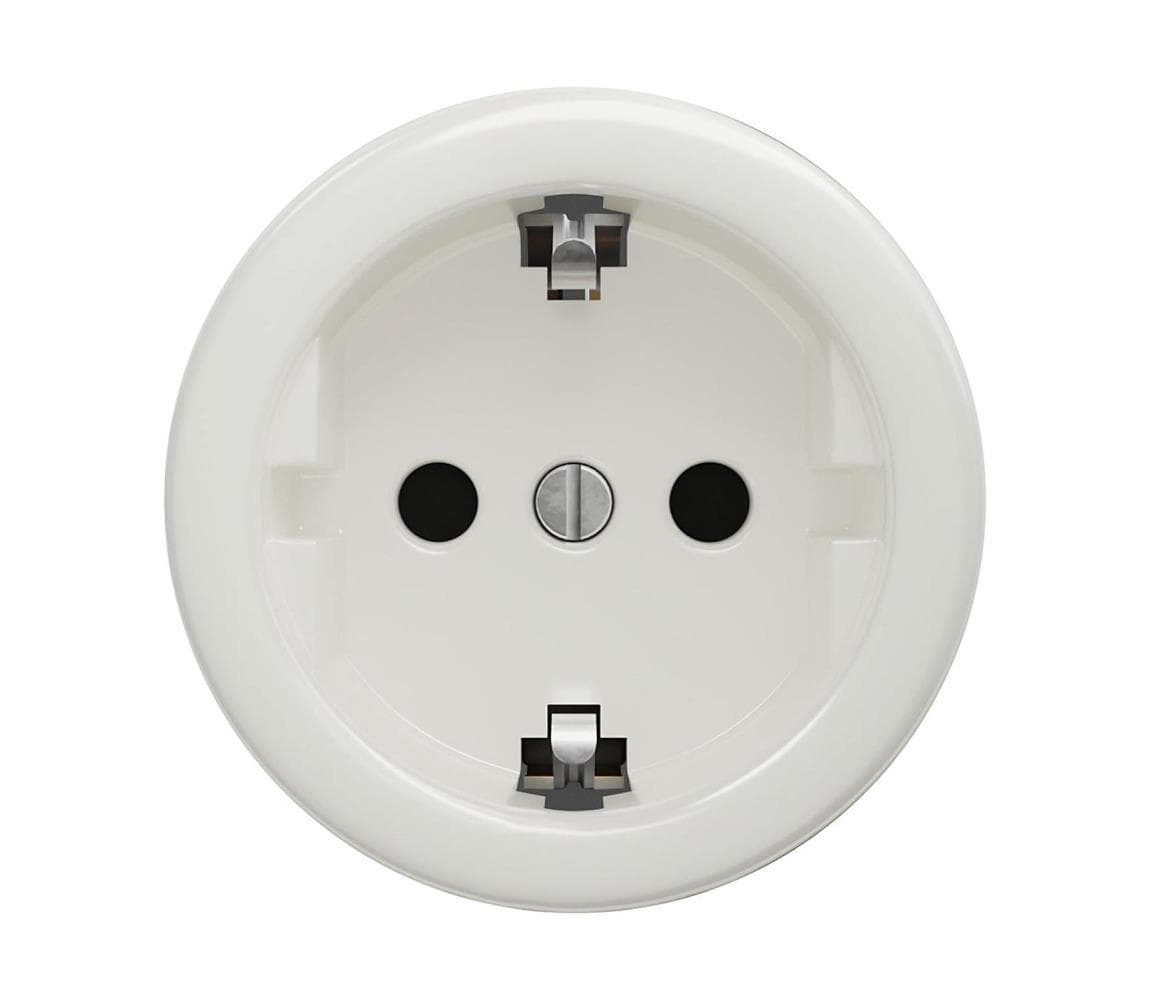 Reblig - Retro domová zásuvka SCHUKO 230 V/16 A bez rámčeka, keramická, biela K/ZS