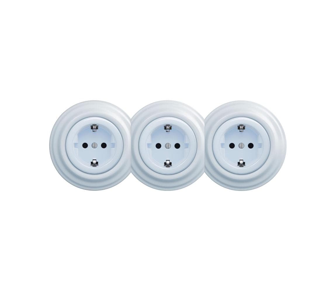 Reblig - Trojitá retro domová zásuvka s rámčekom SCHUKO 230 V modrá RG0027+2xRG0026+3xRG0108