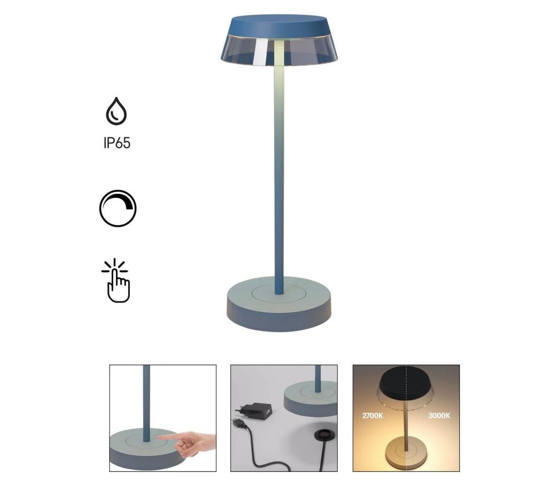 Redo 90310 - LED Stmievateľná stolná lampa ILUNA LED/2,5W/5V 3000 mAh IP65 modrá 90310