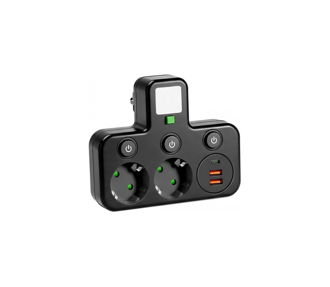 Rozbočovacia zásuvka s vypínačom a LED osvetlením LINEA 2Z + 3× USB A/C SCHUKO 4000K čierna 004876