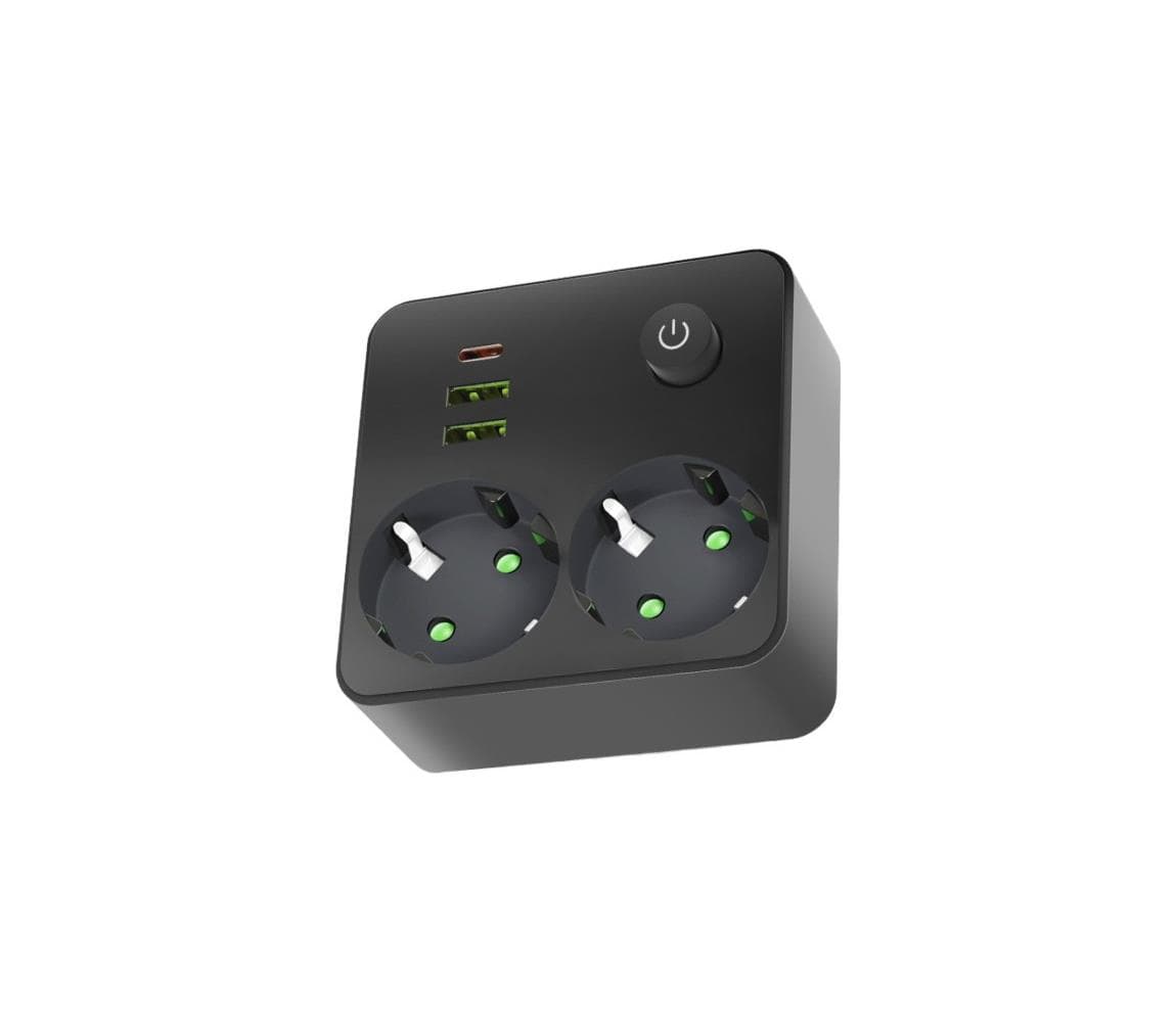 Rozbočovacia zásuvka s vypínačom LINEA 2x230V + 3xUSB A/C SCHUKO čierna 004318