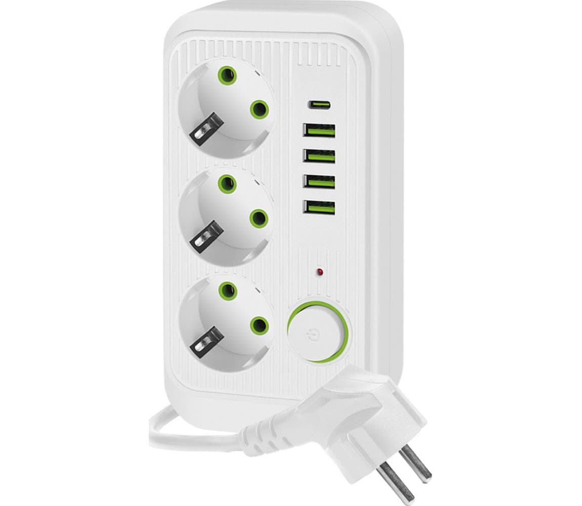 Rozbočovacia zásuvka s vypínačom LINEA 3x230V + 5xUSB A/C SCHUKO 3 m biela KGLPZW3U5D3B