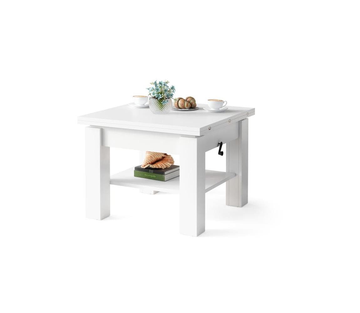 Rozkladací konferenčný stôl s zdvíhacou doskou CALEB 75/150x75 cm biely 5903631910593