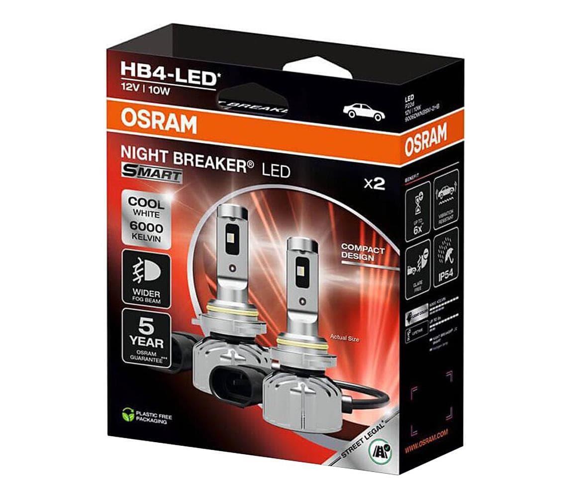 Sada 2× LED autožiaroviek NIGHT BREAKER SMART HB4 P22d/10W/12V 6000K - Osram 9006DWNBSM-2HB