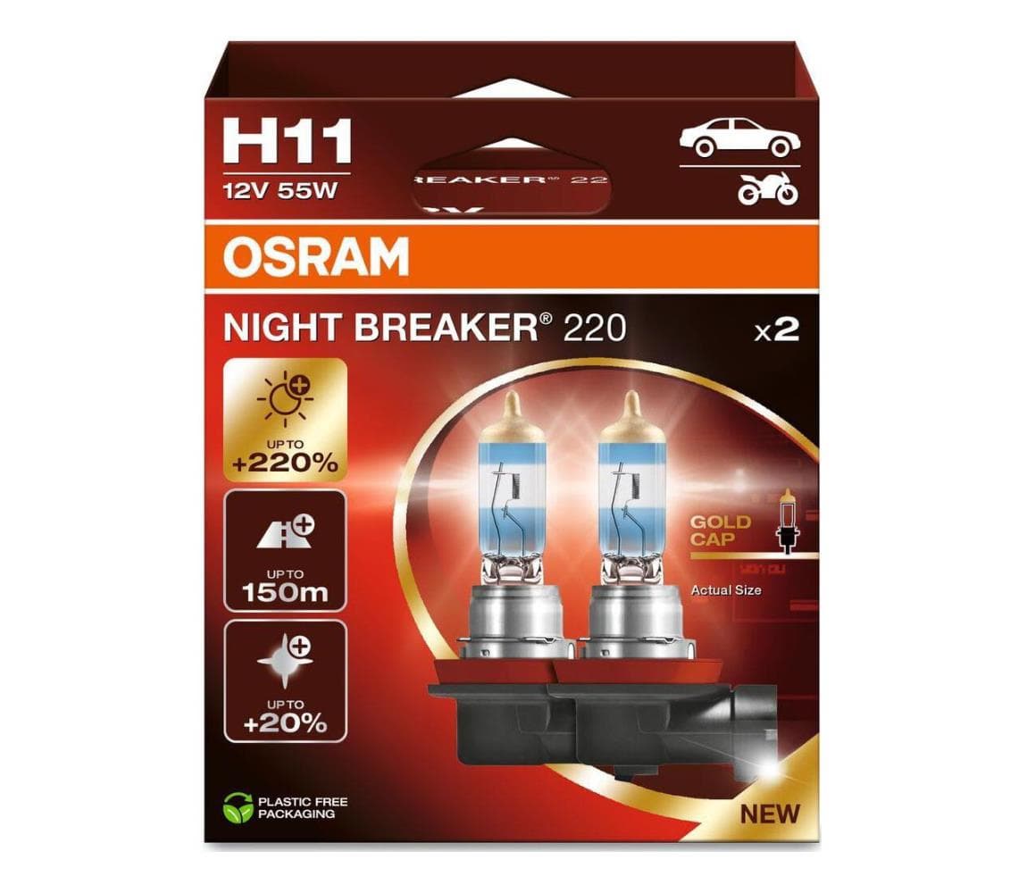SADA 2x Autožiarovka NIGHT BREAKER H11 PGJ19-2/55W/12V - Osram 64211NB220-2HB