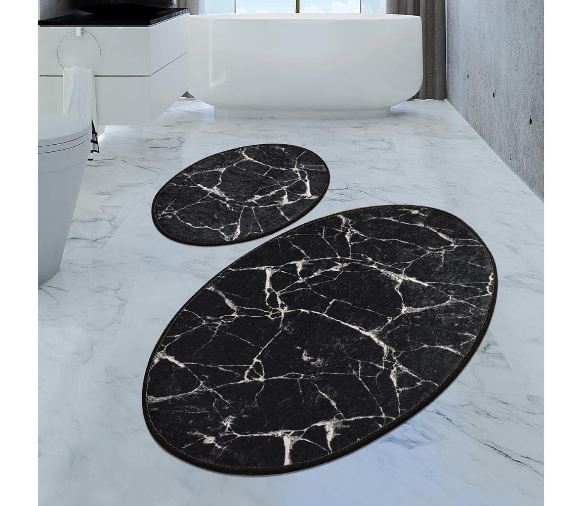 SADA 2x Kúpeľňová predložka MARBLE 50x60/60x100 cm čierna 359CHL1539