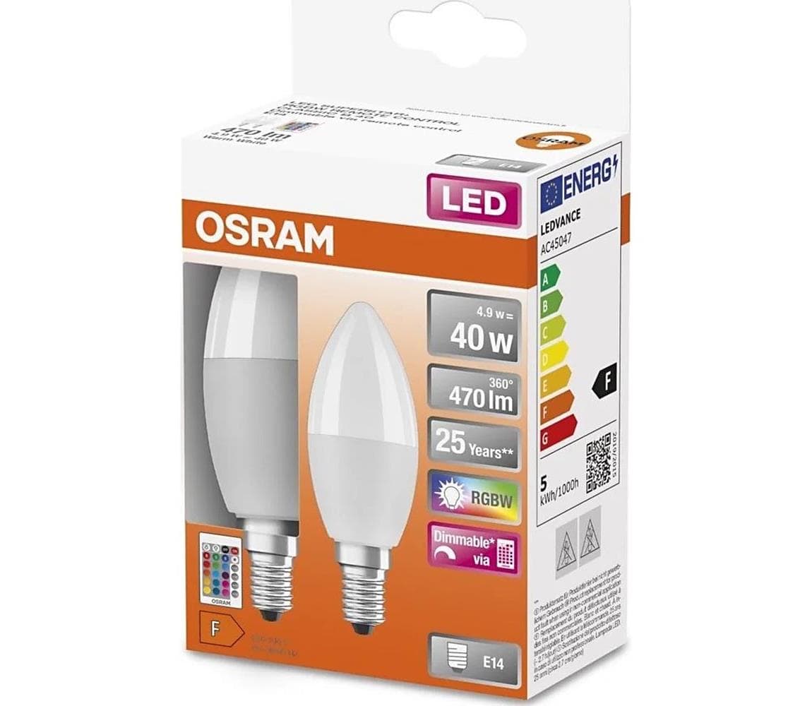 SADA 2x LED RGBW Stmievateľná žiarovka B38 E14/4,9W/230V 2700K + DO - Osram 4058075610149