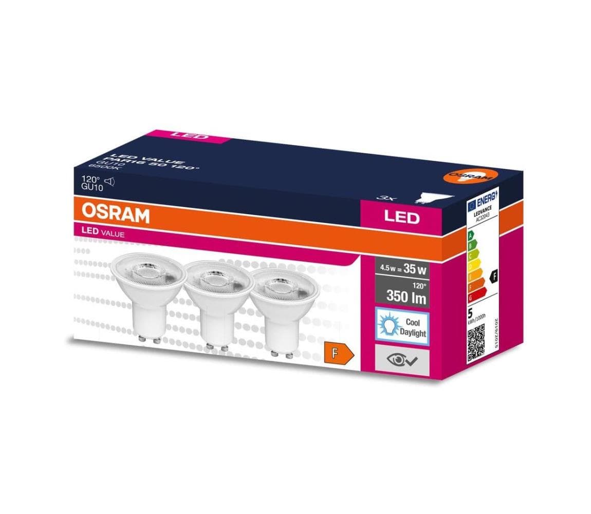 SADA 3x LED Žiarovka PAR16 GU10/4,5W/230V 6500K 120° - Osram 4058075497597