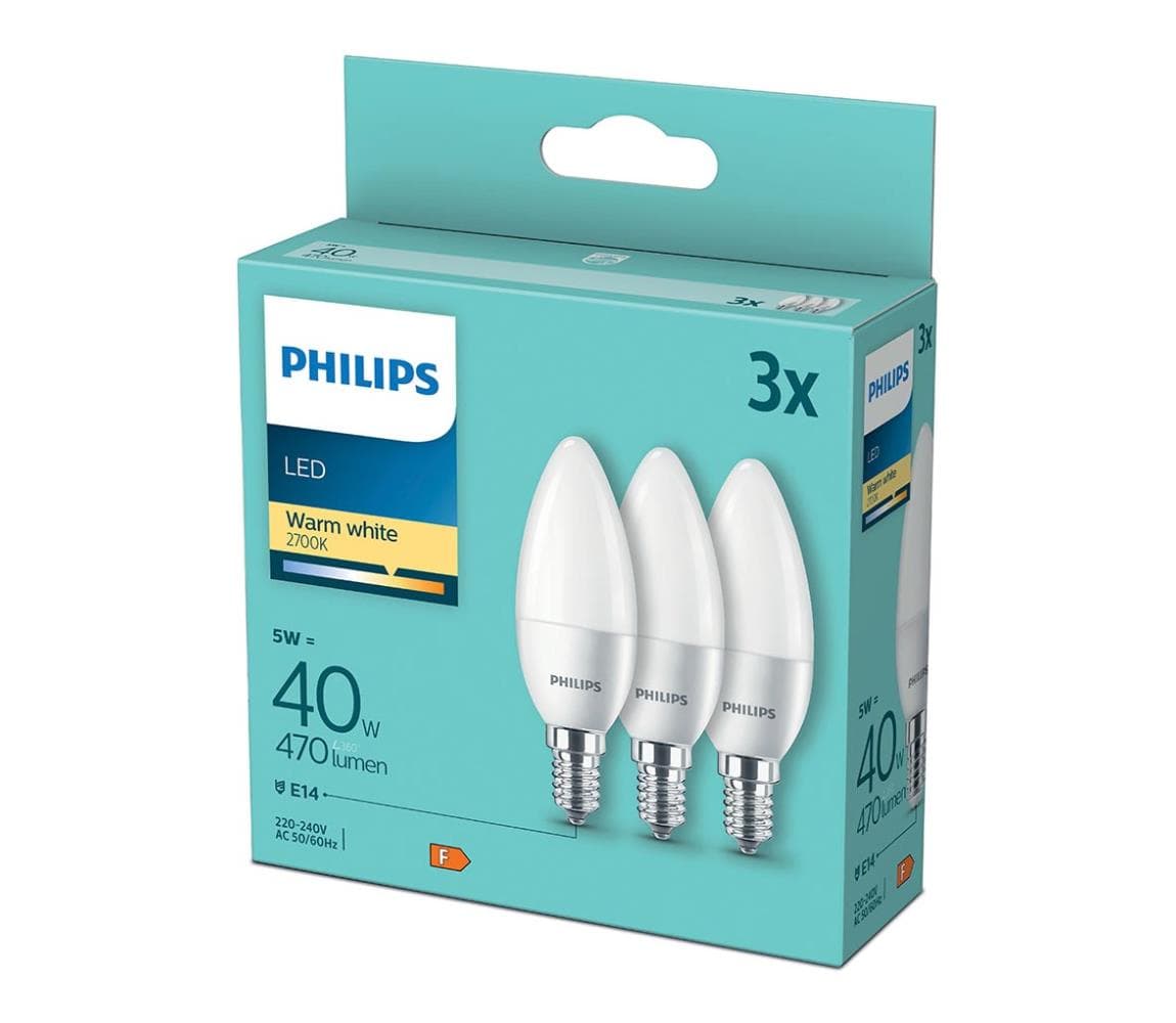 SADA 3x LED Žiarovka Philips B35 E14/5W/230V 2700K 8719514313385