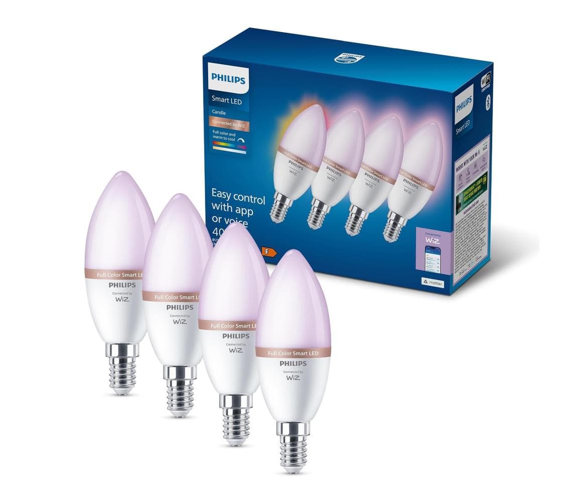 Sada 4x stmievateľných RGB LED žiaroviek Philips SMART C37 E14/4,9W/230V 2200-6500K 8721103160027