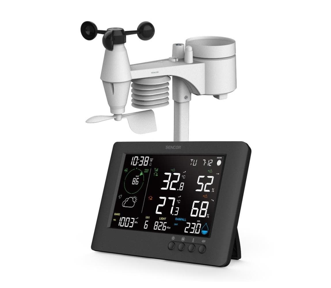 Sencor - Profesionálna meteostanica s LCD displejom a budíkom 5V/1xCR2032 + 3xAA Wi-Fi 52000909