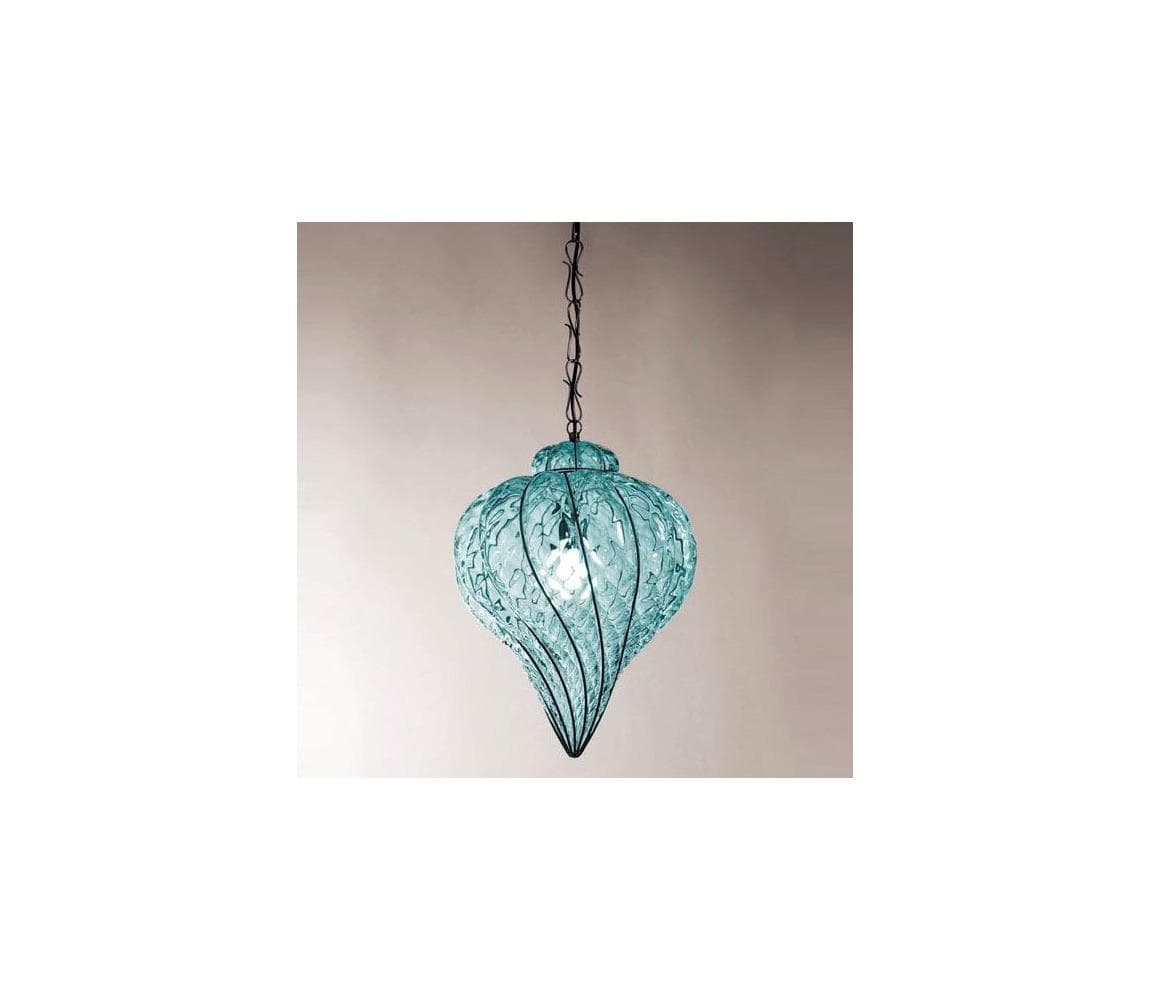 SIRU - Luster na reťazi GOCCIA 1xE27/60W/230V pr. 25 cm modrá/hnedá benátske sklo MS111-035AMB