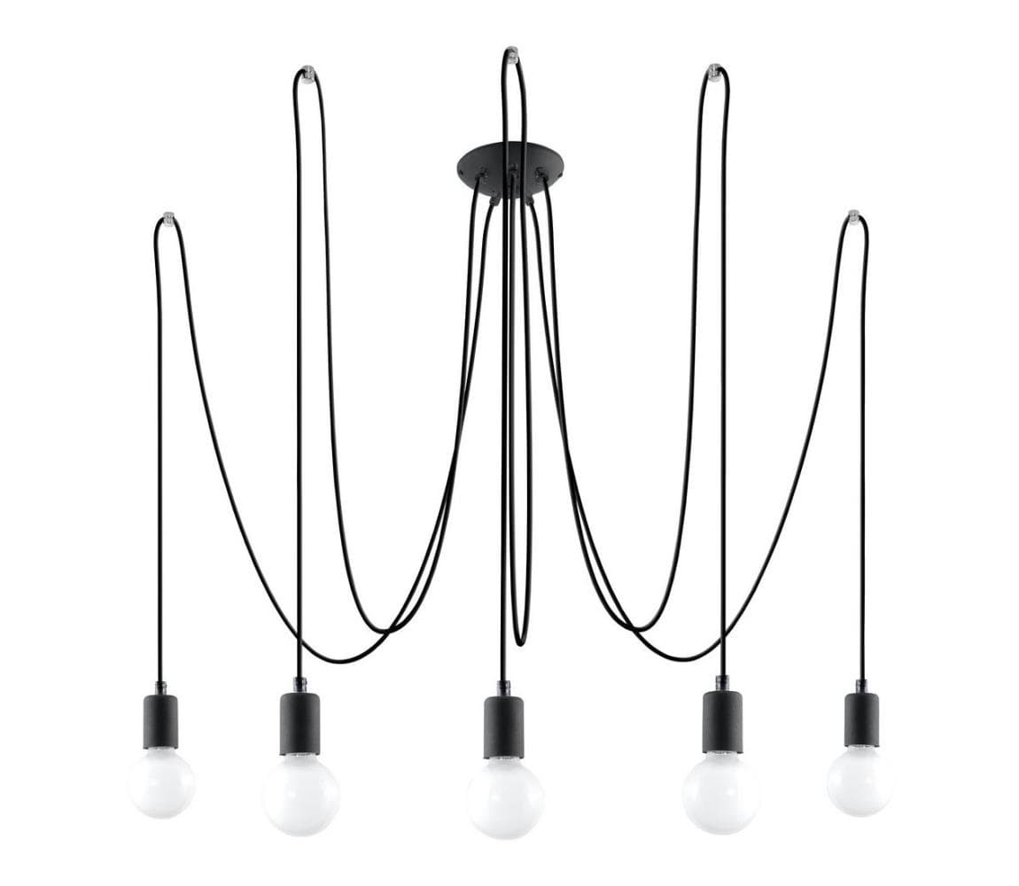 SL.0371 - Luster na lanku EDISON 5 5xE27/60W/230V pavúk čierna SL.0371