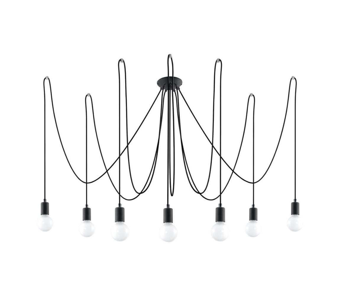 SL.0372 - Luster na lanku EDISON 7 7xE27/60W/230V pavúk čierna SL.0372