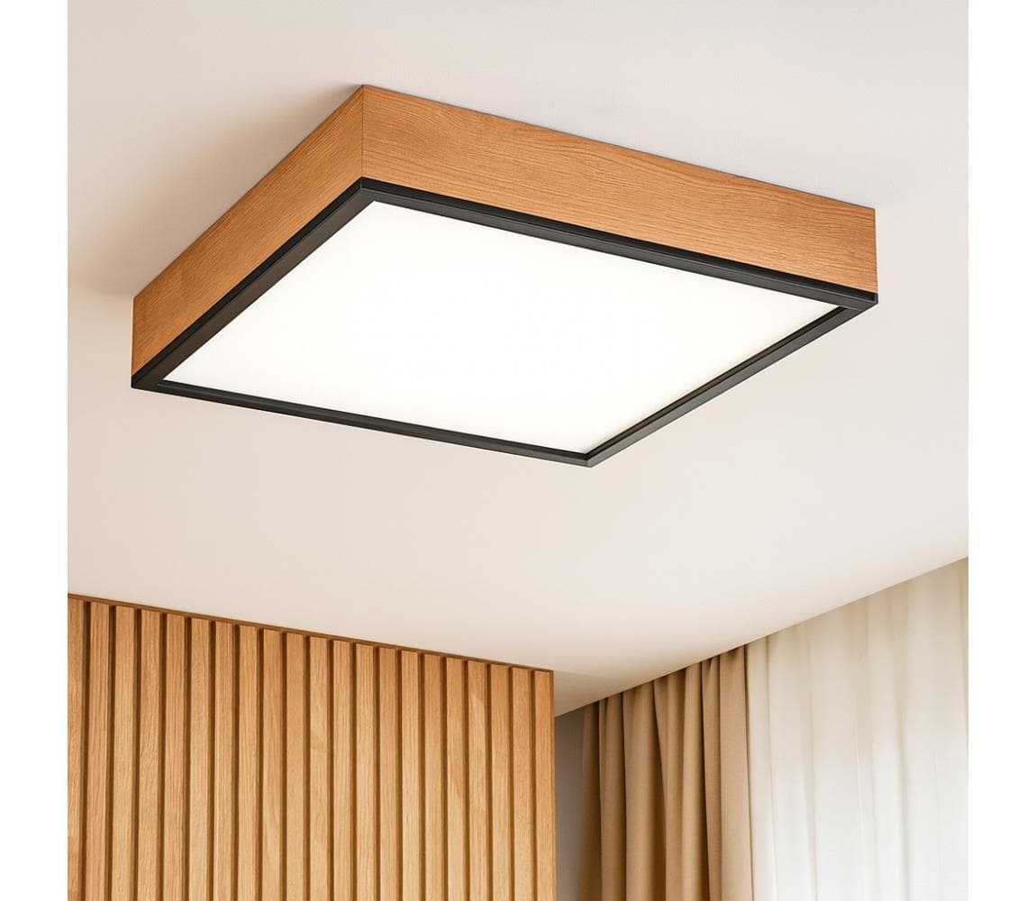 Stropné svietidlo OAK SQUARE 4xE27/15W/230V 48x48 cm dub/čierna LD-PD-9.6/DĄB/CZARNY