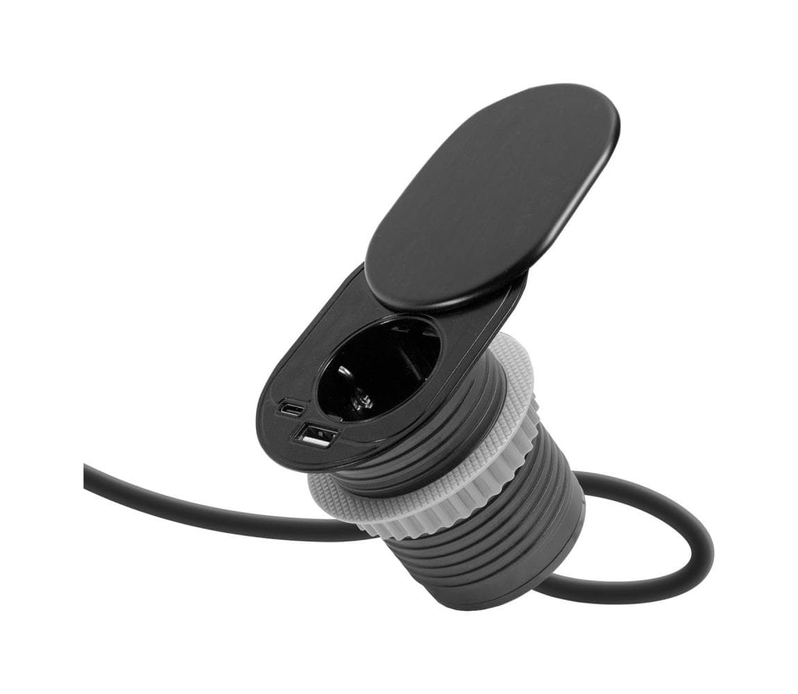 Vstavaná zásuvka s posuvným viečkom 1 zásuvka + USB-C + USB-A čierna 20463BK