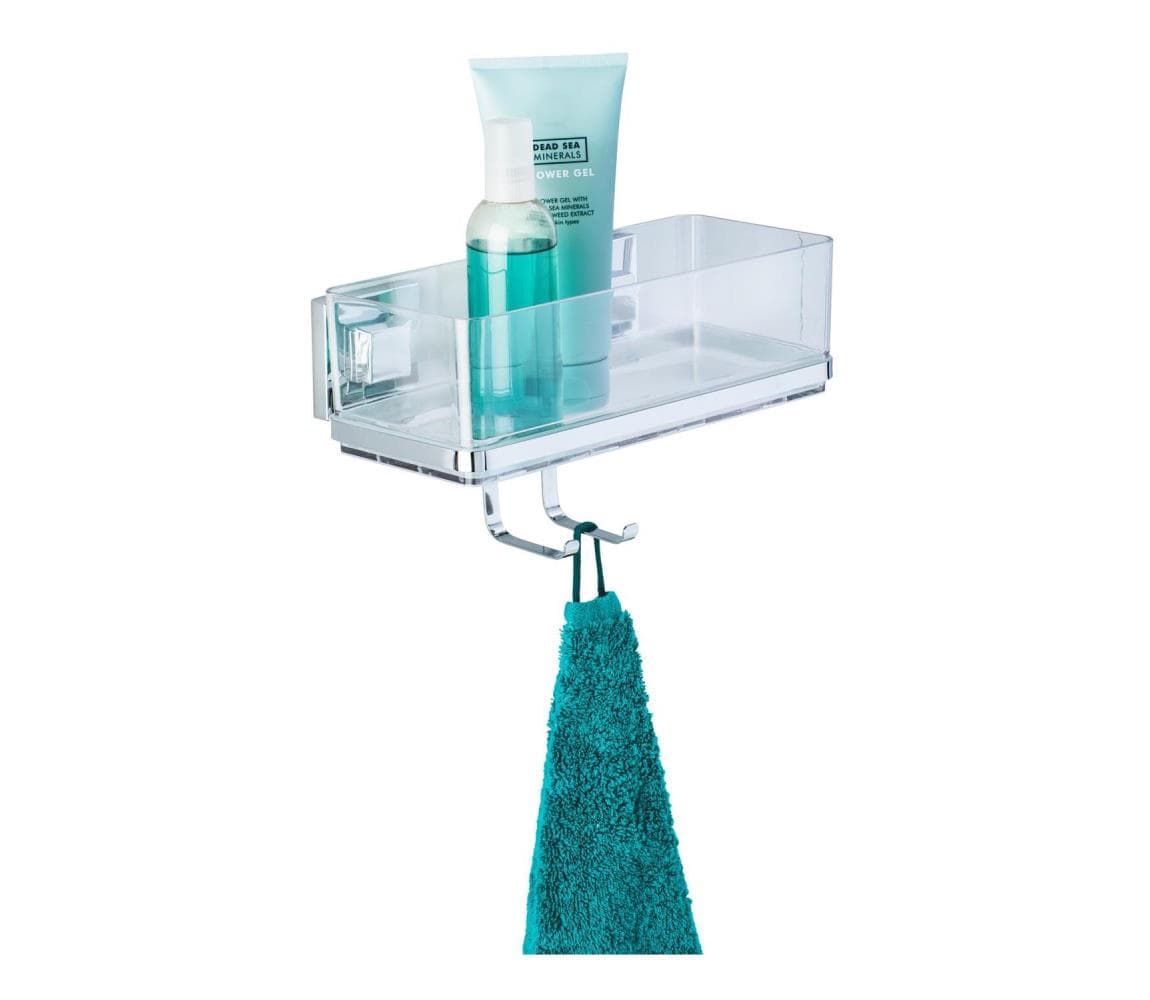 WENKO 22694100-Polica VACUUM-LOC QUADRO ED 25,5x15 cm strieborná/lesklý chróm/priehľadná 22694100