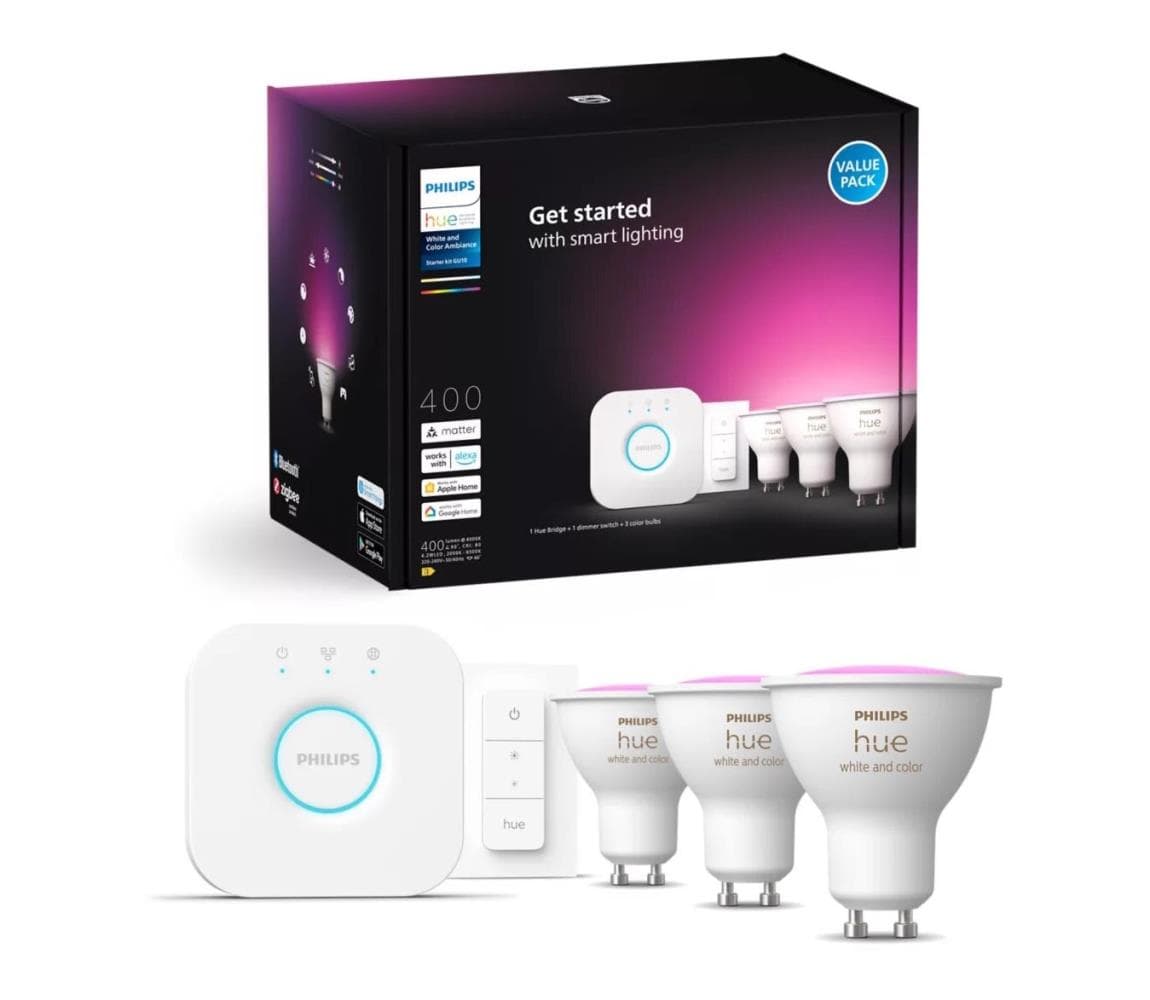 Základná sada Philips Hue WACA 3xGU10/4,2W/230V 2000-6500K + Hue Bridge a stmievací vypínač 8720169254503