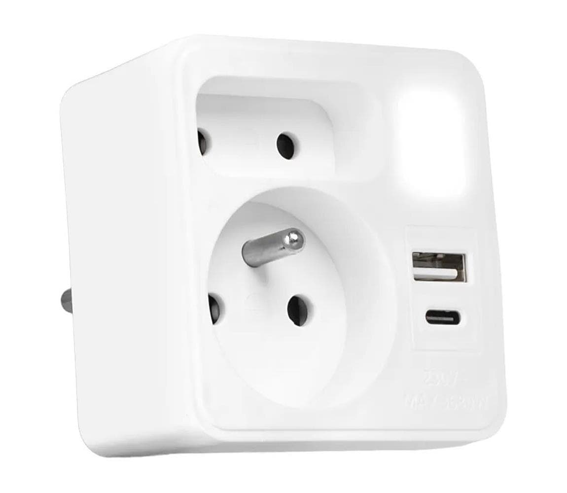 Vayox Zásuvková rozbočka 2× zásuvky + USB-C + USB-A s LED osvetlením 0,5 W / 230 V, 3000 K BX15291