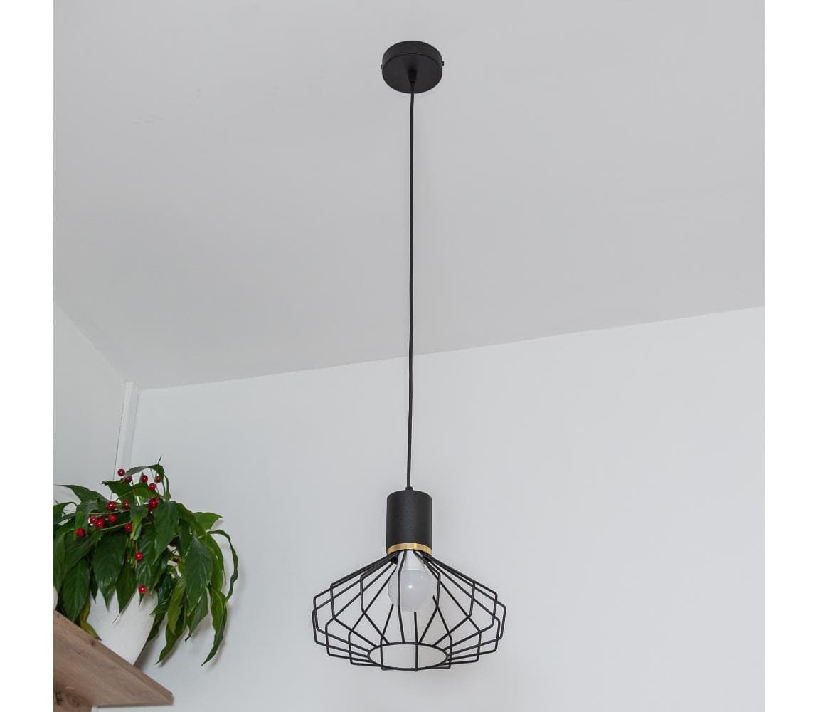 Závesné svietidlo na lanku SOLANO 1xE27/15W/230V čierna/zlatá W-KM 1335/1 BK+GO+MAT