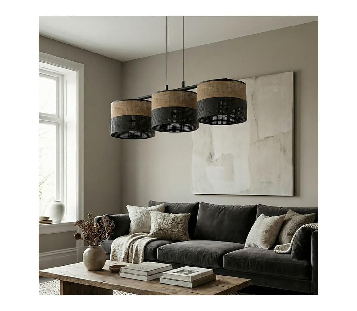 EMIBIG Závesný luster KARBON na lanku 3xE27/15W/230V čierna/hnedá 1653/3
