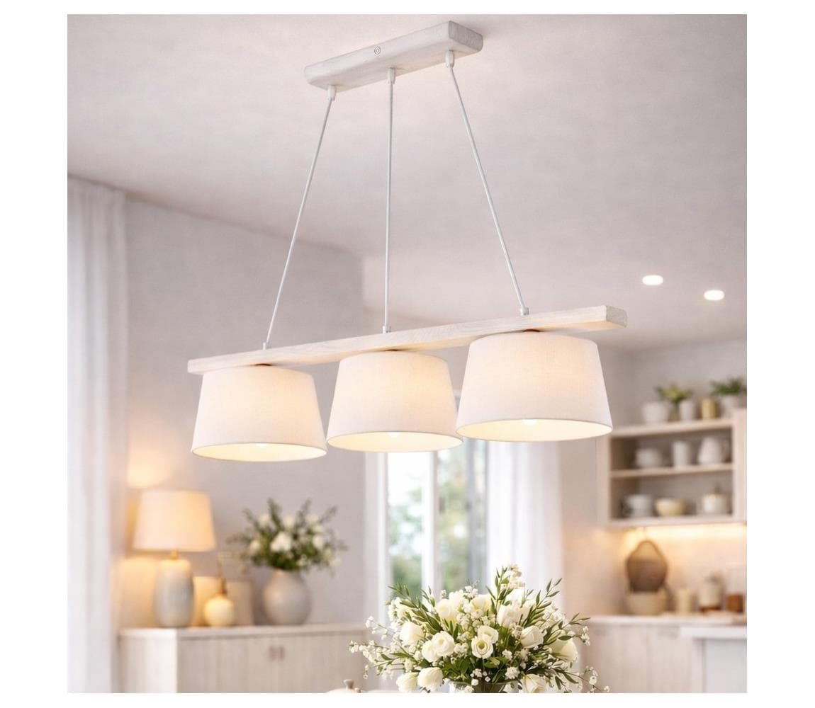 Závesný luster na lankách AIDA 3xE27/60W/230V, priemer 25 cm, dub/biela LD 3.98 BIAŁY