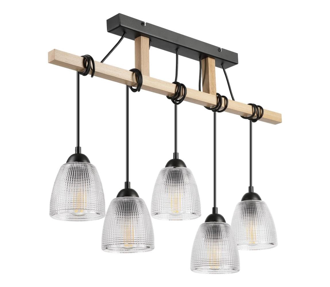 Závesný luster na lanku LEANDRA 5xE27/15W/230V dub/čierna LM-5.300/DĄB
