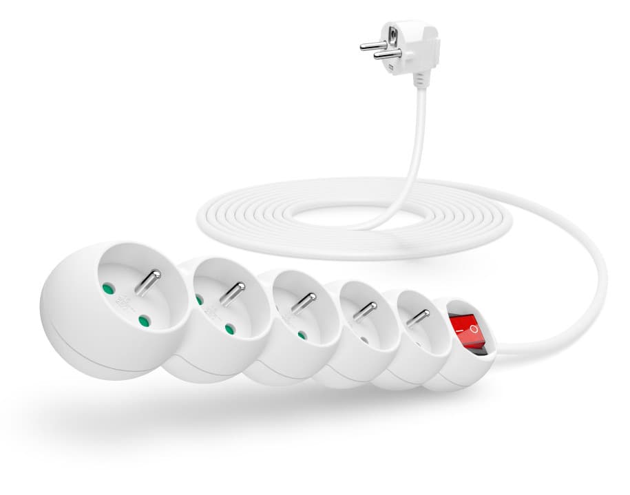 CONNECT IT predlžovací kábel 230 V, 5 zásuviek, 5 m, s vypínačom (biely)