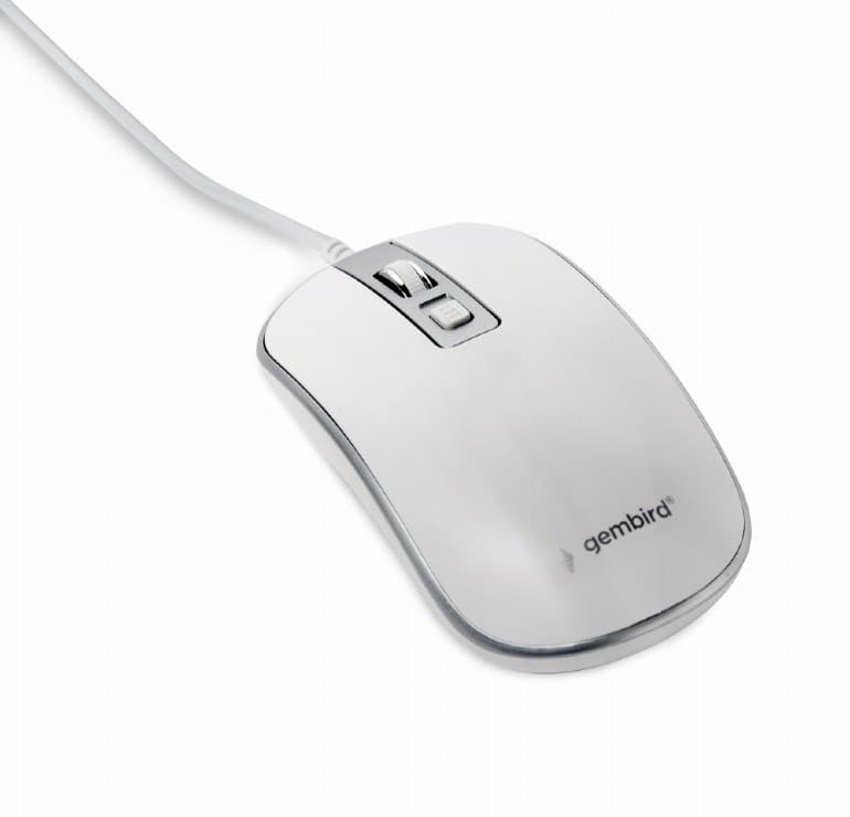 GEMBIRD myš MUS-4B-06-WS, drôtová, optická, USB, biela/strieborná