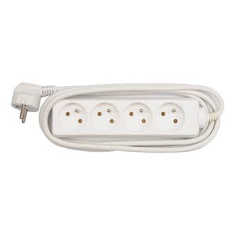 Síťový kabel 230V predlžovací, CEE7 (vidlica) - zásuvka 4x, 3m, VDE approved, biely, DOPRADE