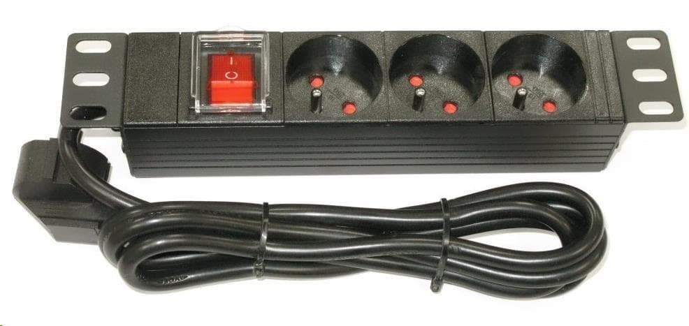 10" rozvodný panel XtendLan 3x230V, ČSN, vypínač, indikátor napätia, kábel 1, 8m, 1U