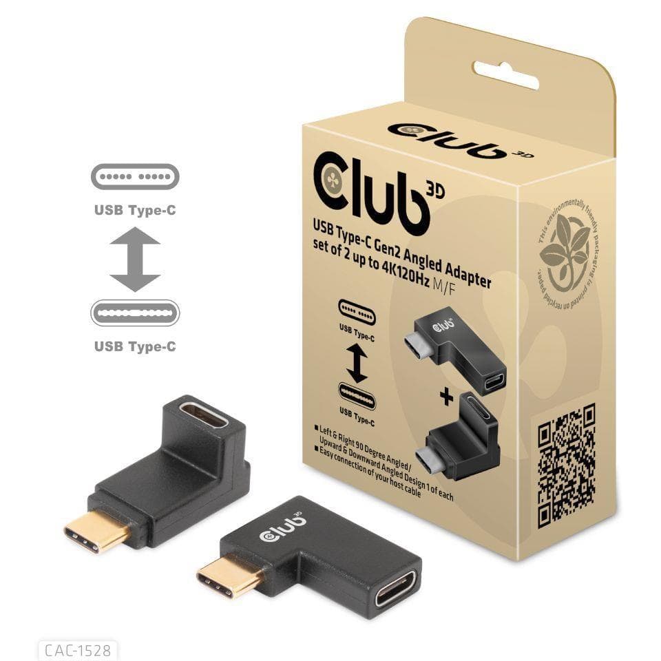 Club3D set adapter USB-C Gen2 angled adapter set of 2, 4K120Hz, 240W, (M/F)