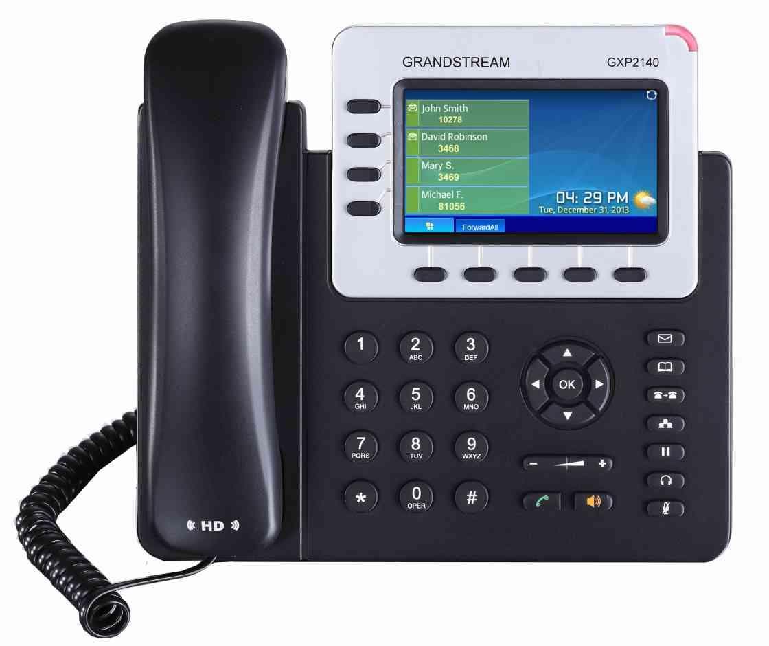 Grandstream GXP2140, 4,3" TFT bar. displej, 4 SIP účty, 4 prog. hr., BT, dual Gbit port, PoE