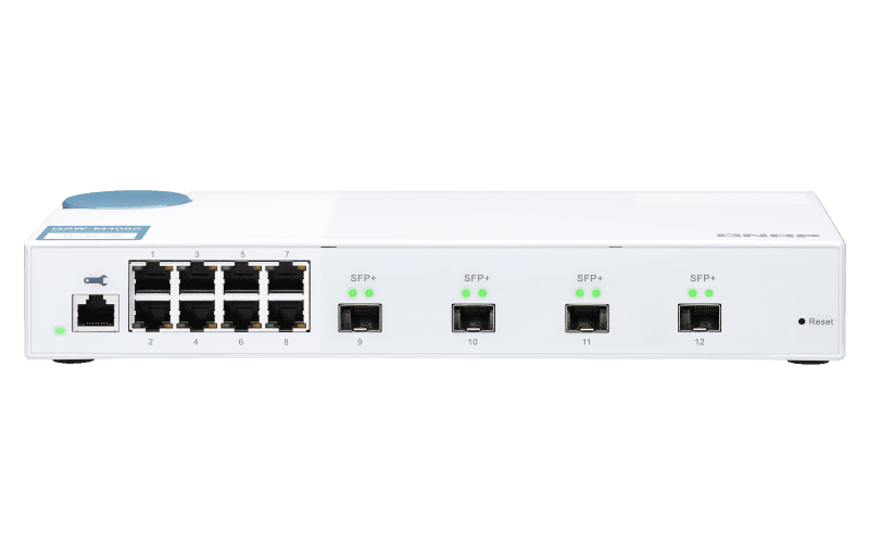 QNAP riadený switch QSW-M408S (12portov: 8x Gigabit port + 4x 10G SFP+ porty)